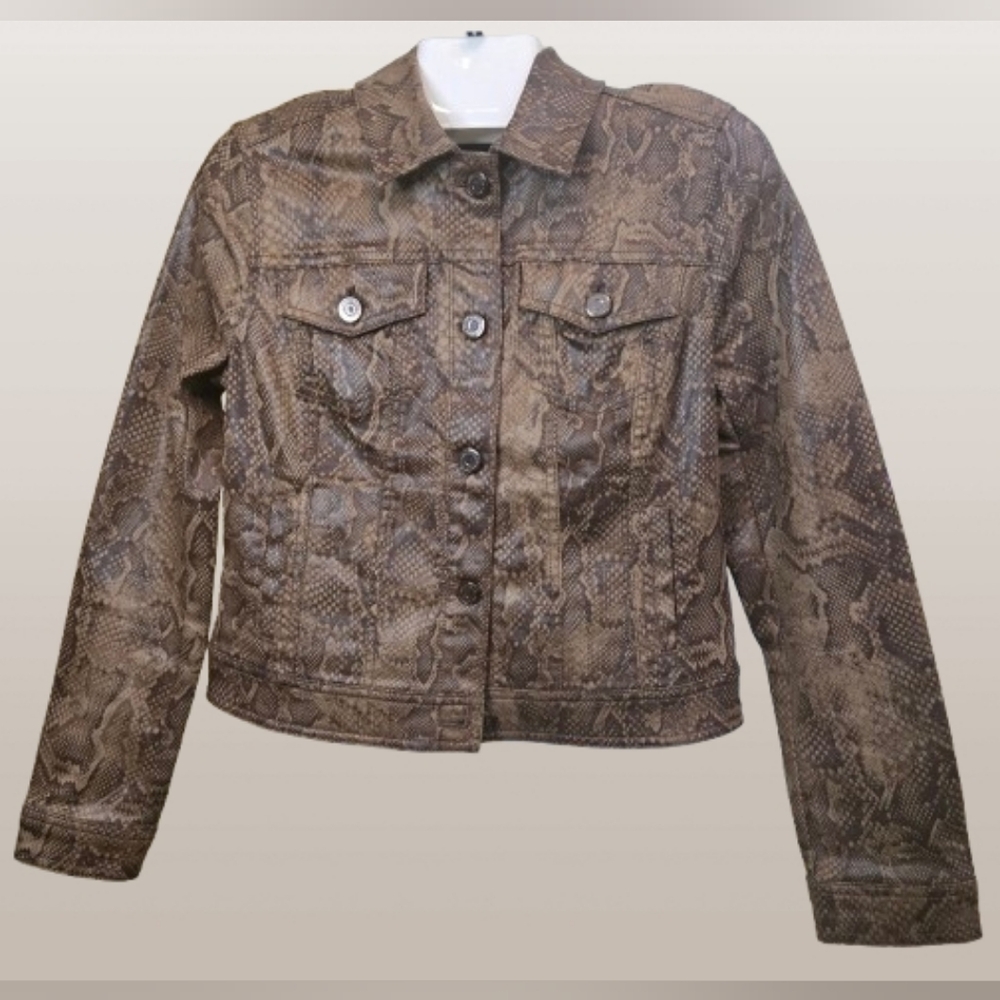 White House‎ Black Market Brown Snake Print Jean Jacket